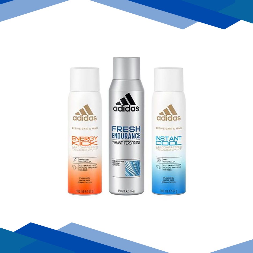 Adidas Energy 100ml + Fresh Endurance 150ml + Instant Cool 100ml Deodorant Set 3’s