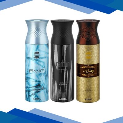 Ajmal Avid & Carbon & Wisal Dahab Deodorant Spray – For Men (Pack Of 3) 200 ml
