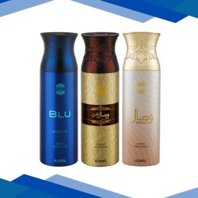 Ajmal Blu & Wisal Dahab & Wisal Deodorant Spray – For Men & Women (Pack Of 3) 200 ml