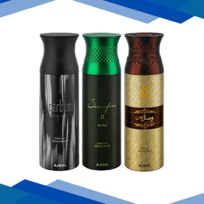 Ajmal Carbon & Sacrifice II & Wisal Dahab Deodorant Spray – For Men (Pack Of 3) 200 ml