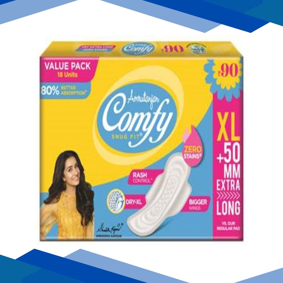 Amrutanjan Comfy Snug Fit Sanitary Pads – Dry (XL) Value Pack 18’s