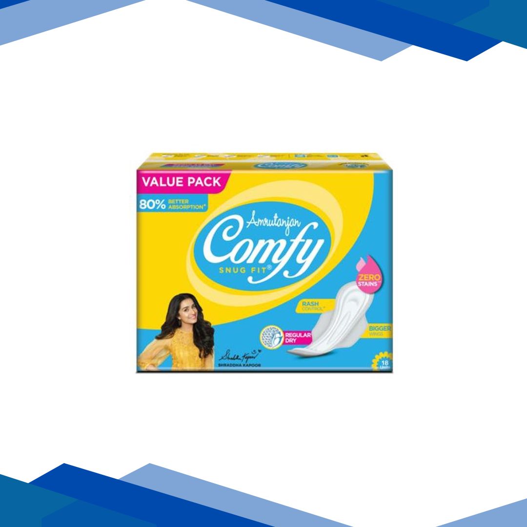 Amrutanjan Comfy Snug Fit Sanitary Pads – Regular Dry Value Pack 18’s