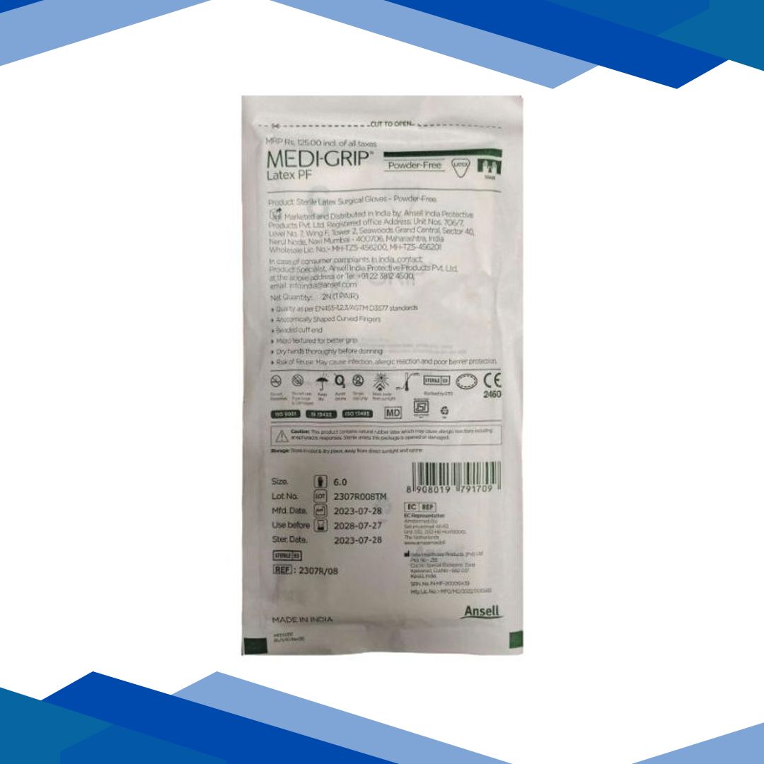 Ansell Medi-Grip Latex Micro Powder Free Gloves (6) (1 Pair)