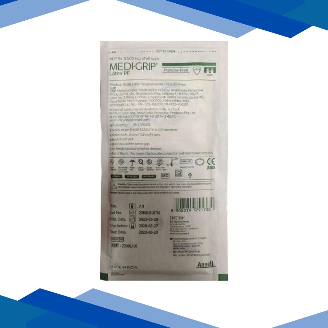 Ansell Medi-Grip Latex Micro Powder Free Gloves (7) (1 Pair)