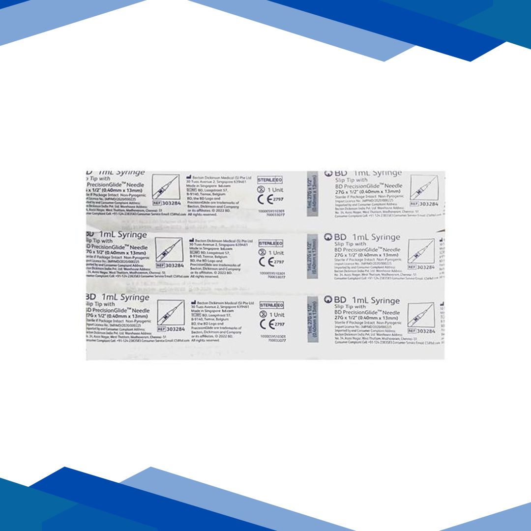 BD PrecisionGlide Syringe (27G X 1/2) (0.40 mm x 13 mm) (REF 303284) 1 ml