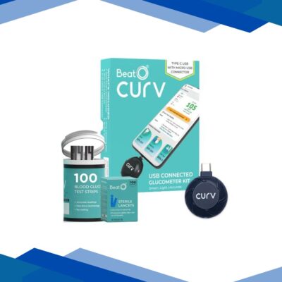 BeatO Curv Glucometer Kit (USB Connected Glucometer 1’s + Blood Glucose Test Strips 100’s)