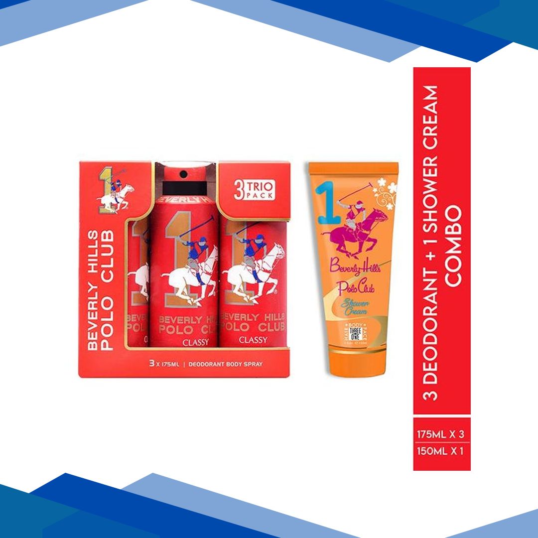 Beverly Hills Polo Club Classy Men Deo No.1 Trio Pack + Sports No.1 Women Shower Cream 3-in-1 Set 675 ml 1’s
