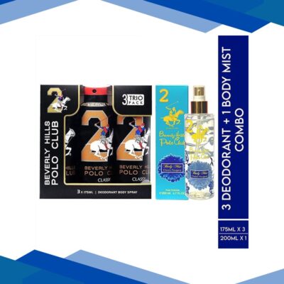 Beverly Hills Polo Club Classy Men Deo No.2 Trio Pack + CLASSIC FOUGERE NO.2 Women Body Mist Set 1’s