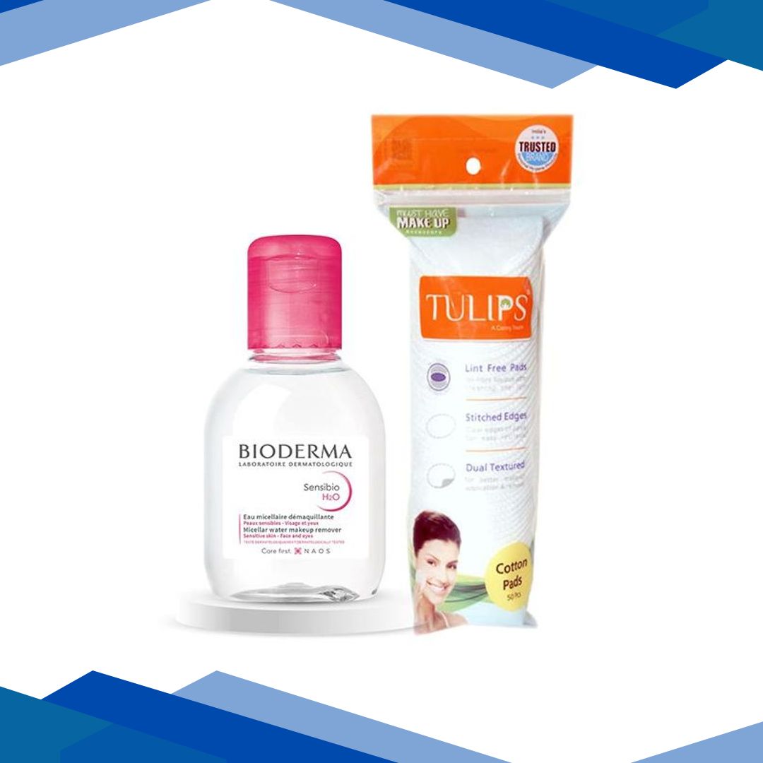 Bioderma Combo (Sensibio H2O Micellar Water Makeup Remover 100 ml + Tulips Cotton Pad 50’s)