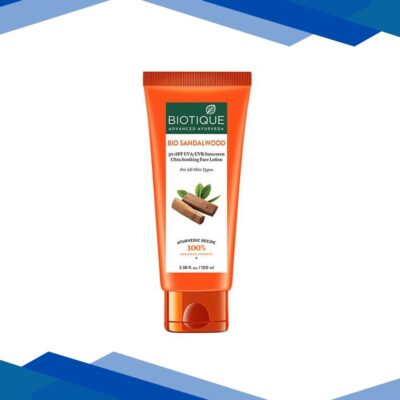 Biotique Sun Shield Sandalwood 50+ SPF UVB PA+++ UVA Sunscreen Ultra Protective Lotion for All Skin Types Water Resistant 100ml