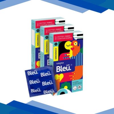 Bleu 3 in 1 High Grade Natural Latex Dotted Ribbed and Contour Shaped Condoms (Pack of 3 X 8’s)