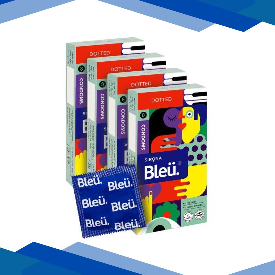 Bleu High Grade Natural Latex Dotted Condoms (Pack of 4 X 8’s)