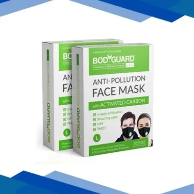 BodyGuard Reusable Anti Pollution Face Mask with Activated Carbon – Large (Pack of 2)