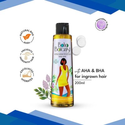 Boho Botanist Body Toner – Willow Bark Licorice AHA BHA, Prevents Strawberry Skin Ingrown Hair 200 ml