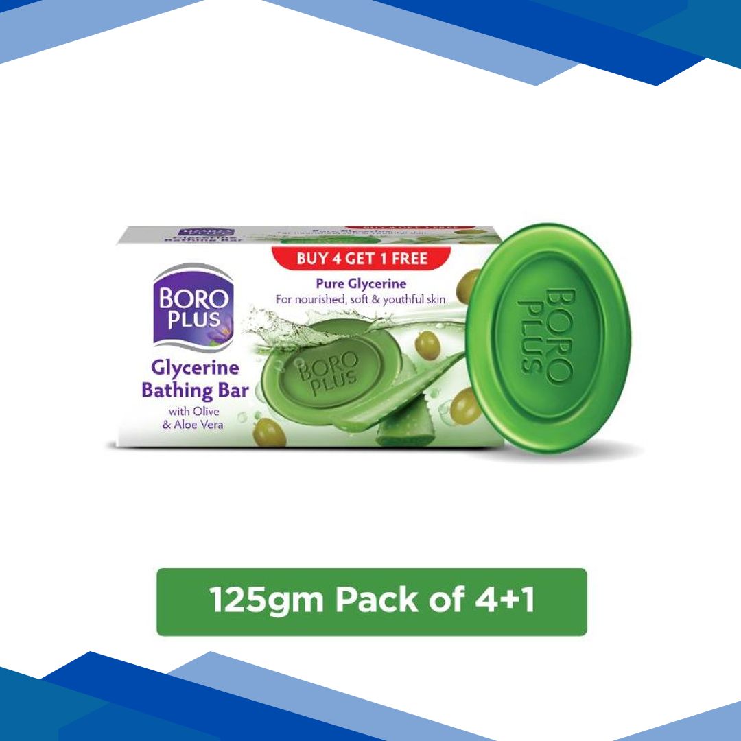 Boro Plus Glycerine Bathing Bar – With Olive & Aloe Vera (Buy 4 Get 1 Free) 625 gm