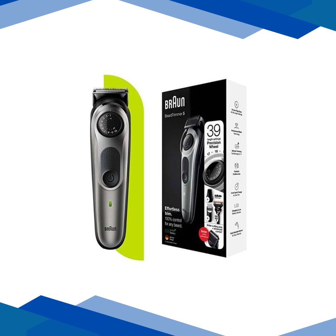Braun Beard Trimmer 5, BT5360, Beard Trimmer for Men from Gillette, Hair Clipper, Lifetime Sharp Blades, 39 Length Settings Space Grey 450 gm