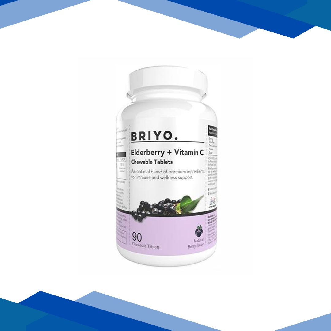 Briyo Elderberry Plus Vitamin C – Chewable Tablets – Natural Berry Flavour 90’s