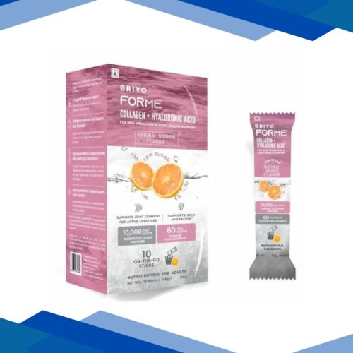 Briyo Forme Collagen + Hyaluronic Acid Structural Support Drink Mix Sugar Free Sachets – Orange Flavour (Pack of 10 x 11.6 g)