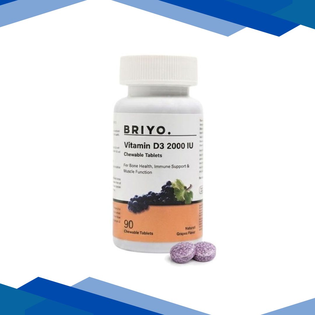 Briyo Vitamin D3 2000 IU Chewable tablets – Natural Grape Flavor 90’s