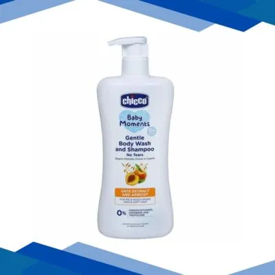 Chicco Baby Moments Gentle Body Wash And Shampoo (No Tears) (0+ Months) – Oats Extract & Apricot 500 ml