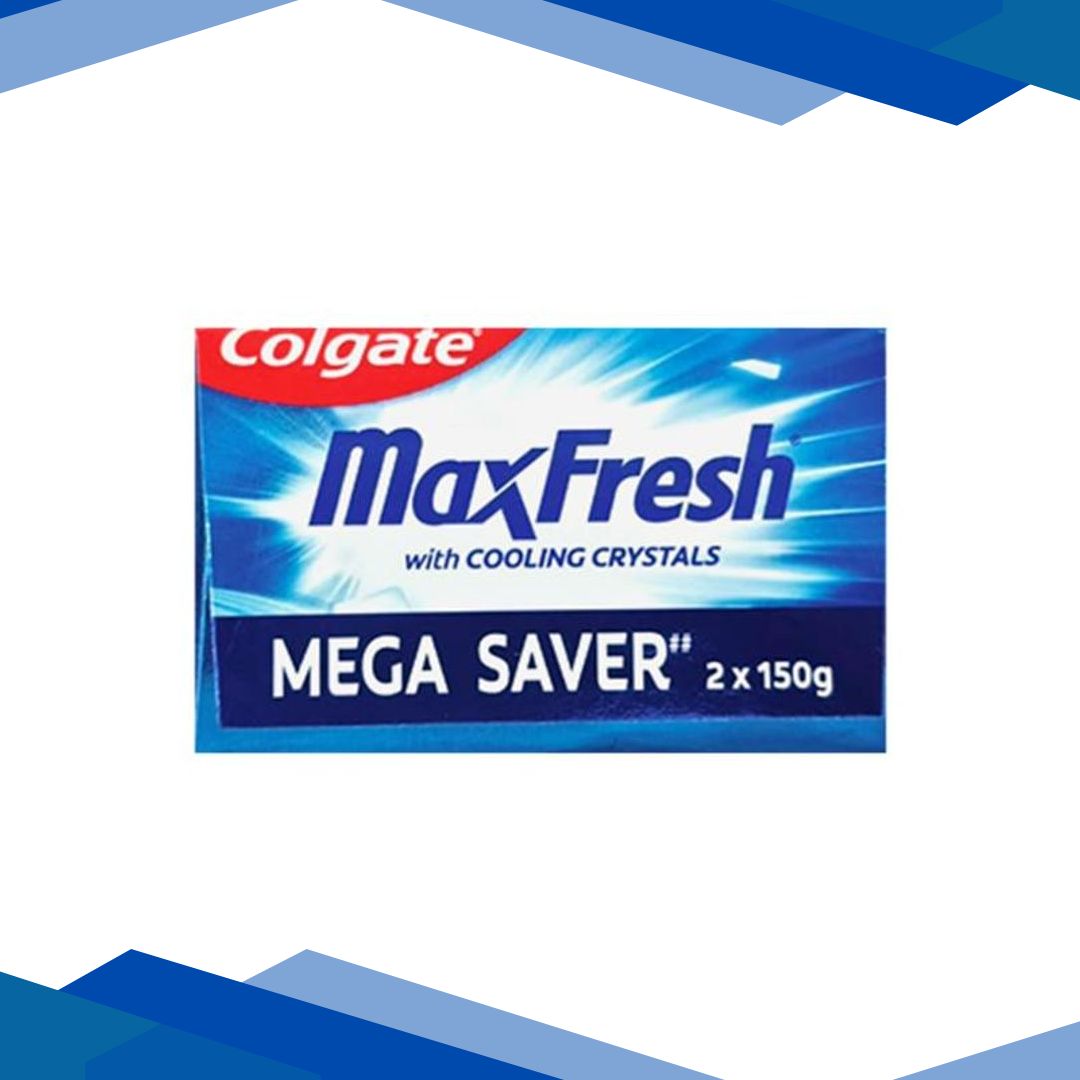 Colgate Max Fresh with Cooling Crystals Blue Gel Toothpaste – Peppermint Ice (Pack of 2 x 150 g)