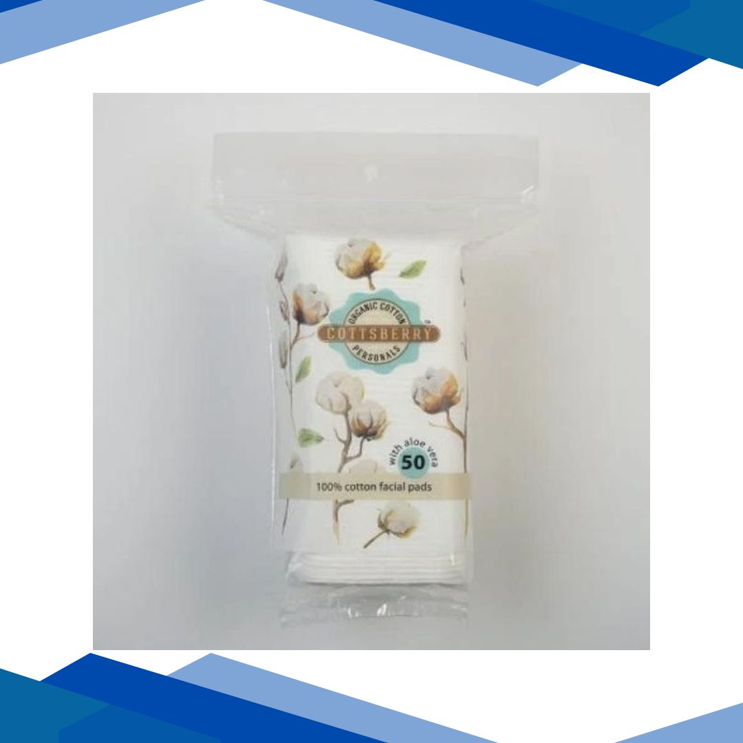 Cottsberry Organic Cotton Square Facial Pads with Aloevera 50’s