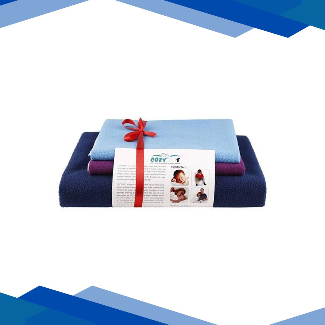 Cozymat Waterproof Bed Protector Combo – Navy Blue (L) + Plum & Firoza (S)
