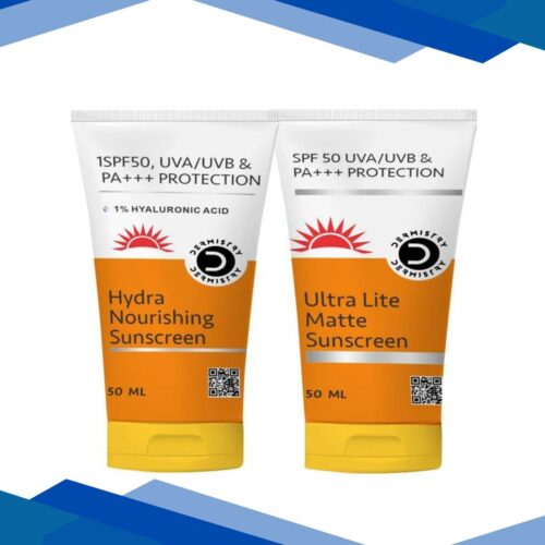 Dermistry 1% Hyaluronic Acid Hydra Nourishing Sunscreen SPF 50 UVA UVB PA+++ Protection 50 ml + Ultra Lite Matte Sunscreen SPF 50 UVA UVB PA+++ Protection 50 ml
