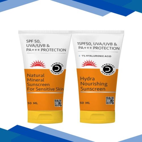 Dermistry Natural Mineral Sunscreen SPF 50 UVA UVB PA+++ Protection – Sensitive Skin 50 ml + 1% Hyaluronic Acid Hydra Nourishing Sunscreen SPF 50 UVA UVB PA+++ Protection 50 ml