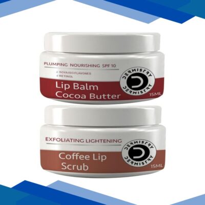Dermistry Plumping Nourishing SPF 10 Lip Balm Cocoa Butter 15 ml + Exfoliating Lightening Coffee Lip Scrub 15 ml