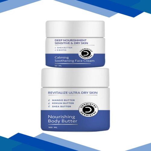 Dermistry Revitalize Ultra Dry Skin Nourishing Body Butter 100 ml + Sensitive And Dry Skin Calming Soothening Face Cream 50 ml