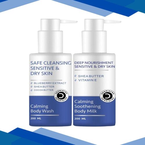 Dermistry Safe Cleansing Sensitive & Dry Skin Calming Body Wash 200 ml + Sensitive & Dry Skin Calming Soothening Body Milk Lotion 200 ml