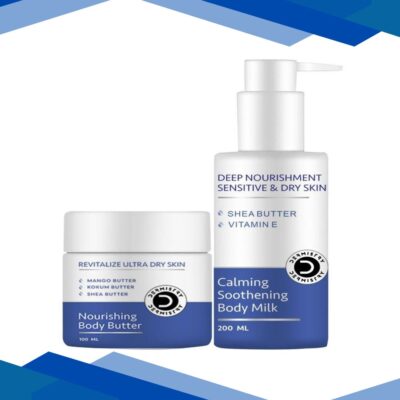 Dermistry Sensitive & Dry Skin Calming Soothening Body Milk Lotion 200 ml + Revitalize Ultra Dry Skin Nourishing Body Butter 100 ml