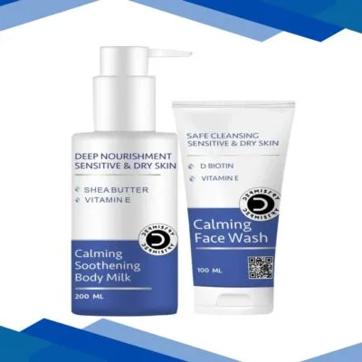 Dermistry Sensitive & Dry Skin Calming Soothening Body Milk Lotion 200 ml + Safe Cleansing Sensitive & Dry Skin Calming Face Wash 100 ml