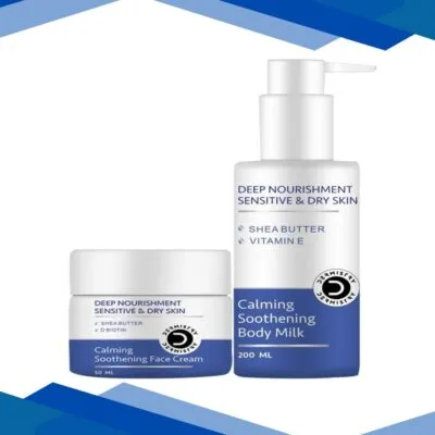 Dermistry Sensitive & Dry Skin Calming Soothening Body Milk Lotion 200 ml + Sensitive And Dry Skin Calming Soothening Face Cream 50 ml