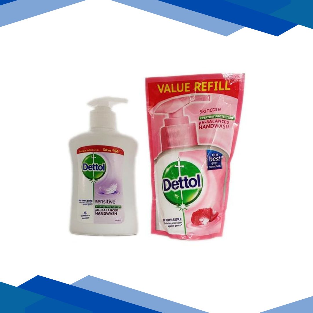 Dettol Handwash Combo Pack (Sensitive 200 ml + Skincare Refill 175 ml)