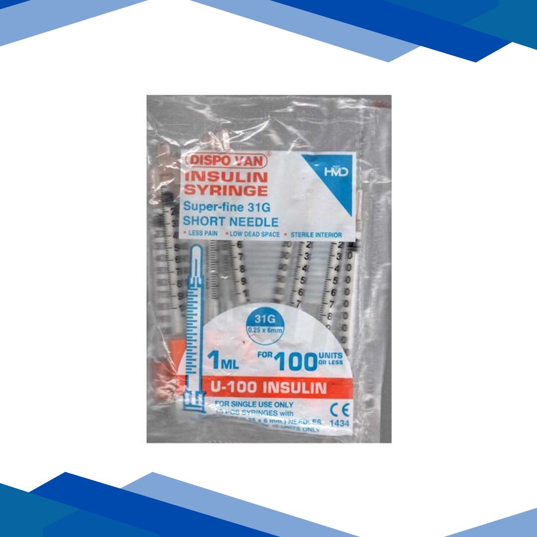 Dispovan U-100 Super Fine 31G Insulin Syringe 1 ml 10’s