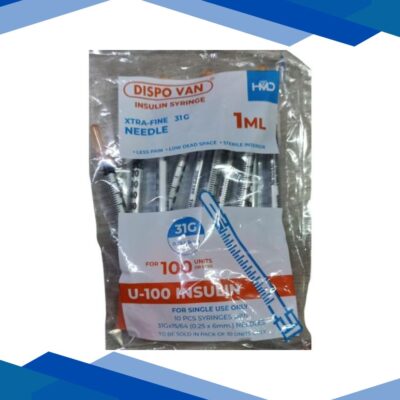 Dispovan U-100 Xtra Fine 31G Insulin Syringe 1 ml 10’s