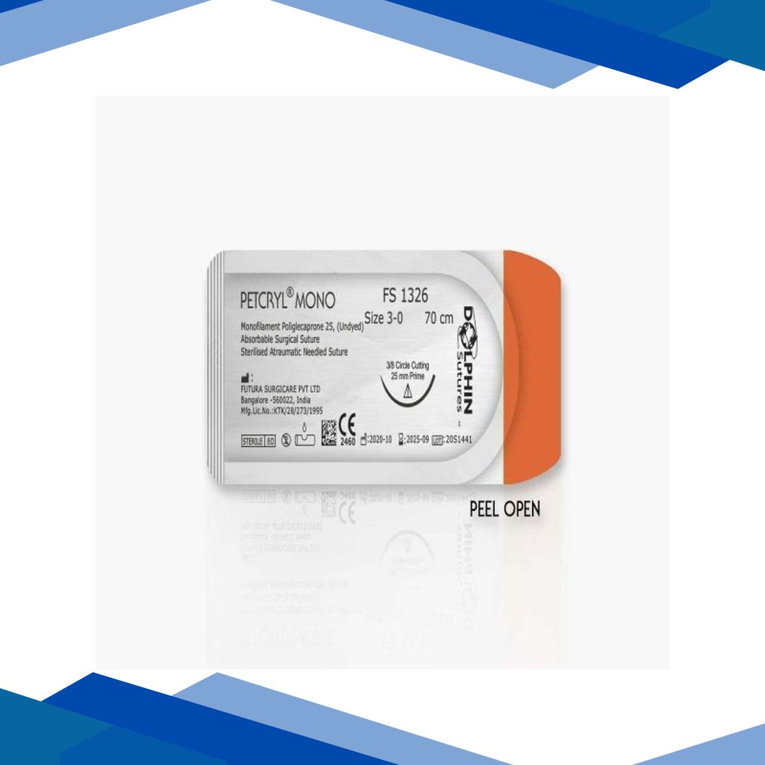 Dolphin Petcryl Monofilament Poliglecaprone Suture (TS 1326) (70 cm) (3-0)