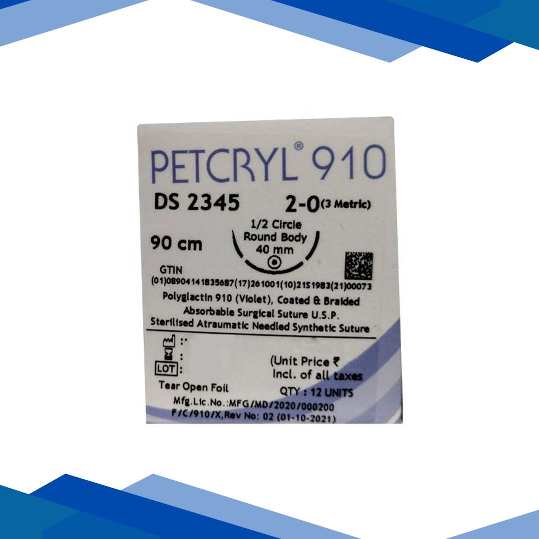 Dolphin Petcryl Polyglactin 910 Coated & Braided Suture (DS 2345) (90 cm) (2-0)