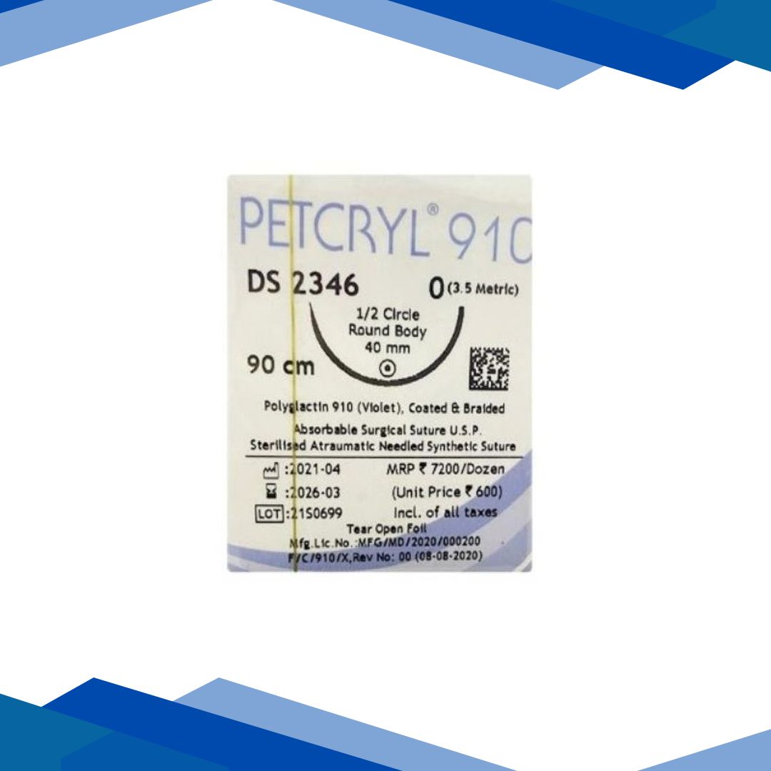 Dolphin Petcryl Polyglactin 910 Coated & Braided Suture (DS 2346) (90 cm) (1-0) – Violet
