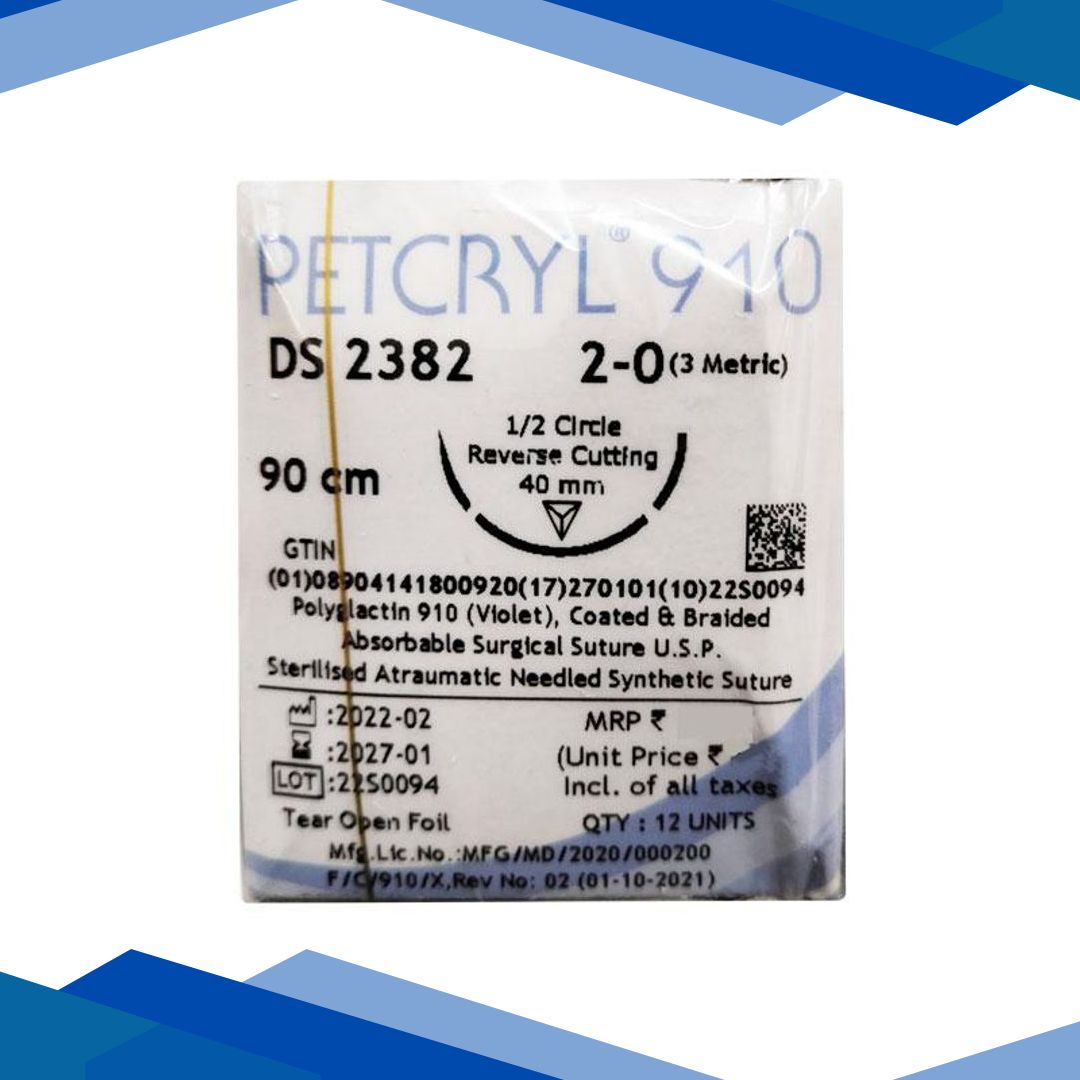 Dolphin Petcryl Polyglactin 910 Coated & Braided Suture (DS 2382) (2-0) (90 cm) – Violet