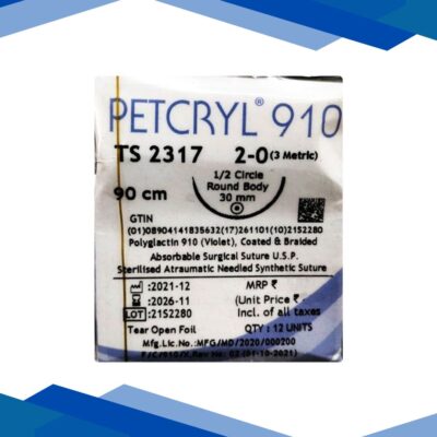 Dolphin Petcryl Polyglactin 910 Coated & Braided Suture (TS 2317) (90 cm) (2-0) – Violet