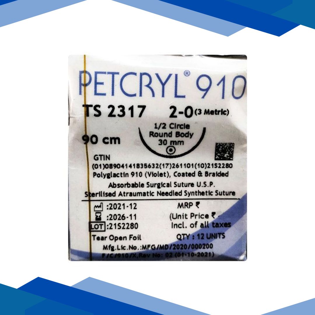 Dolphin Petcryl Polyglactin 910 Coated & Braided Suture (TS 2317) (90 cm) (2-0) – Violet