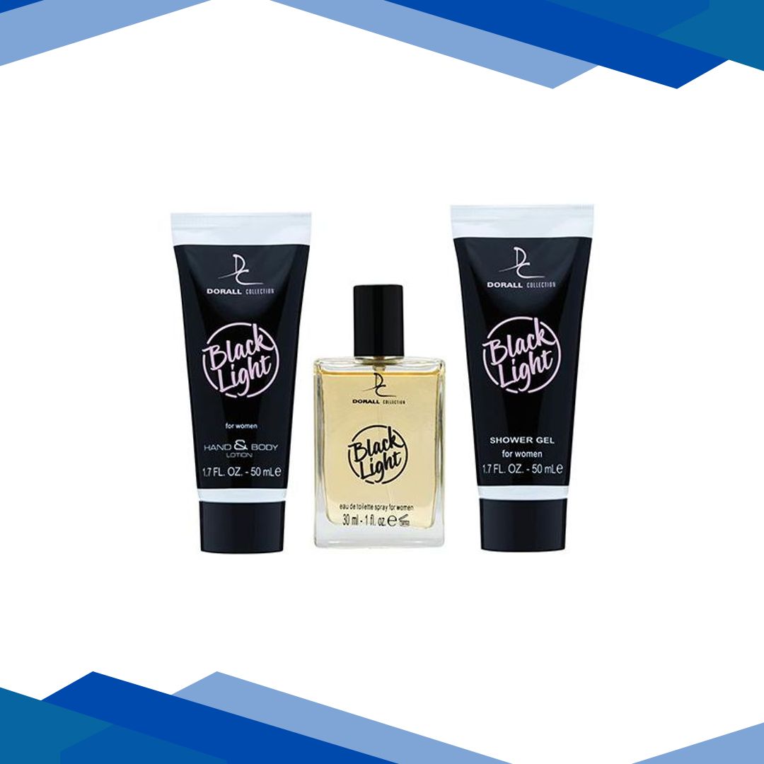 Dorall Collection Black Light Gift Set for Her (Edt 30ml + HandandBody Lotion 50ml + Shower Gel 50ml) 1’s