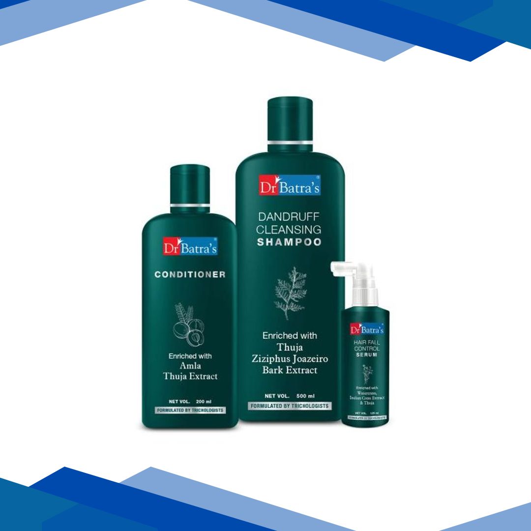 Dr Batra’s Dandruff Cleansing Shampoo 500 ml + Conditioner 200 ml + Hair Fall Control Serum 125 ml