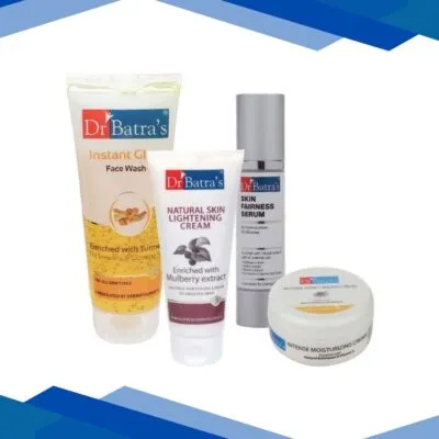 Dr Batra’s Instant Glow Face Wash 200 gm + Natural Skin Lightening Cream 100 gm + Skin Fairness Serum 50 gm + Intense Moisturizing Cream 100 gm