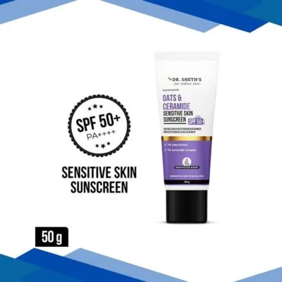 Dr. Sheth’s Oat & Ceramide Sensitive Skin Sunscreen SPF 50+ PA++++ Oil-Free Sunscreen 50 gm