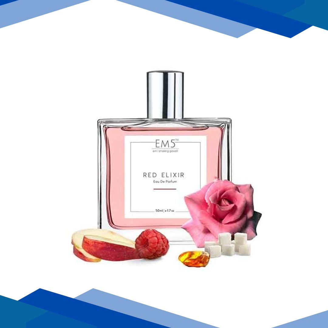 EM5 Red Elixir Perfume for Women – Eau De Parfum Spray, Sweet Vanilla Fruity 50 ml