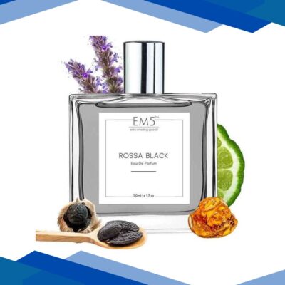 EM5 Rossa Black Perfume for Men – Eau de Parfum Spray, Amber Musky Warm Spicy 50 ml